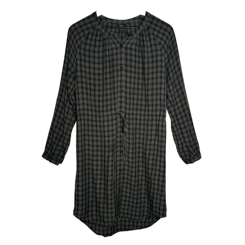 Rails Womens Small Bella Tie Waist Dress Olive Iron Check Button Up Long Sleeve - Picture 2 of 14